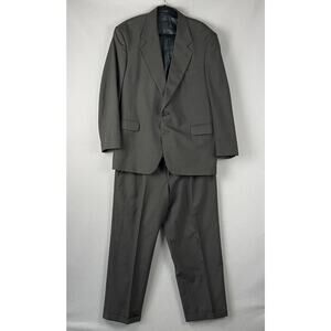Kilburne and Finch Mens 2 Piece Suit Blazer 43R Brown Gray Plaid Pants 34x28